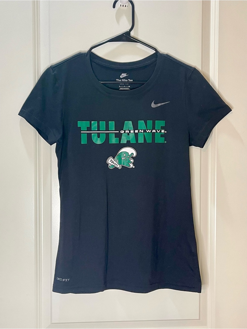 Nike Black Tee with Tulane Green Wave Graphic S
